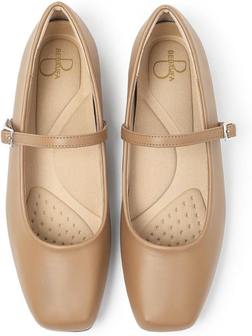 Women's Mocha Square Toe Mary Jane Flats Strap Comfort Leather Ballet Shoes